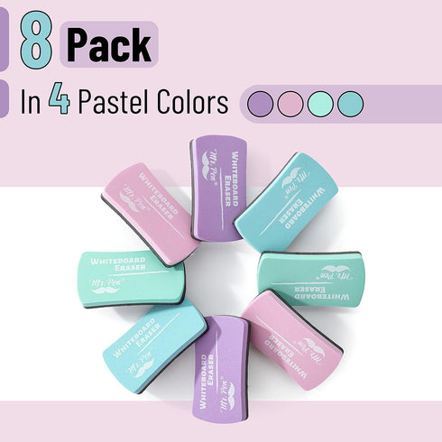Mr. Pen Magnetic Dry Erase Erasers, 8 Pack, Pastel Colors, Whiteboard Eraser, Magnetic Dry Eraser for Whiteboard