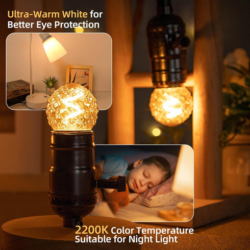E26 Low Watt LED Amber Light Bulbs, 10W, 1W Mini Globe Edison, 2200K Warm White, 2 Pcs