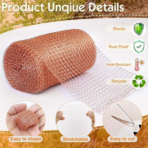Copper Mesh Rodent Control, 5 IN x 32 FT Sturdy Copper Mesh Roll for Mice Rat Barrier and Brick Wall Hole Blocking