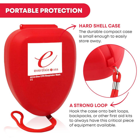 Ever Ready First Aid CPR Rescue Mask, Adult/Child Pocket Resuscitator with Hard Case, Gloves, and Wipes
