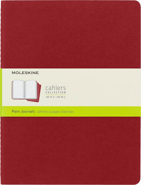 Moleskine Cahier Journal, Soft Cover, XL (7.5" x 9.5") Plain/Blank, Cranberry Red, 120 Pages (Set of 3)