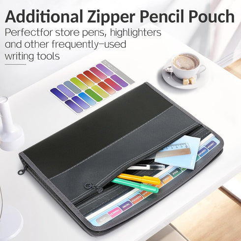 Sooez Accordion File Organizer - 12 Pocket Expanding File Folder with Safe Zipper, Pencil Pouch, Portable Monthly