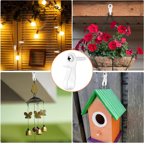 48 Pack DINGEE Screw Hooks, White Outdoor String Light Clips, Christmas Light Hooks, Small Stainless Steel Screw