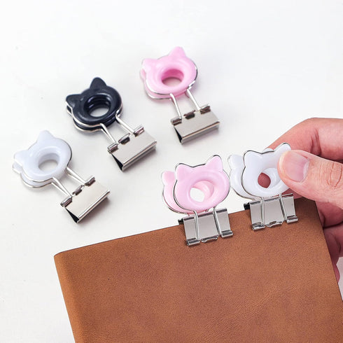 Cat Shape Medium Paper Clips, Easy Grip Binder Clips, Assorted Color, 10 Pcs/Set School Office Supplies