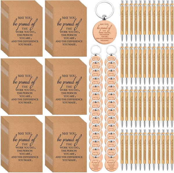 Kosiz 50 Sets Employee Appreciation Gift Bulk: Inspirational Notebooks, Pocket Notepad, Retractable Bamboo Pens,