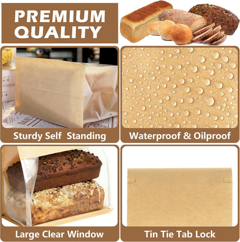 GOULIKFUL 50 Pack 10.5x10.6x6.1 Inch Packaging Large Paper Bread Bags for Homemade Bread Sourdough Sandwich, Resealable