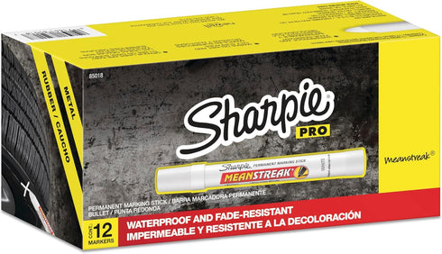 Sharpie Mean Streak Permanent Marking Stick, Bullet Tip, White, Box of 12