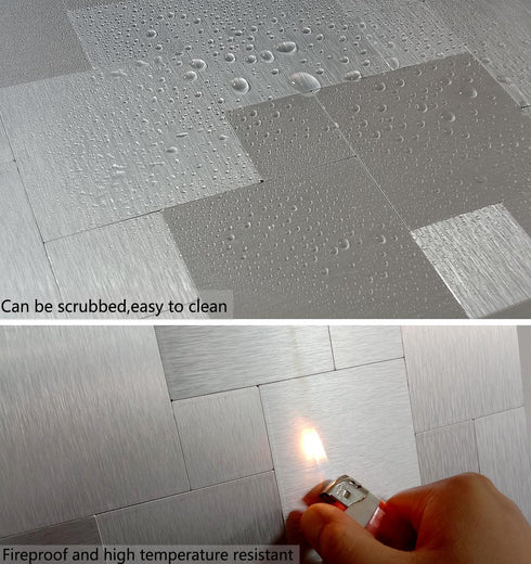 XUANINY Peel and Stick Metal Backsplash Tiles, Self Adhesive Aluminum Mosaic 3D Wall Sticker for Kitchen (Brushed