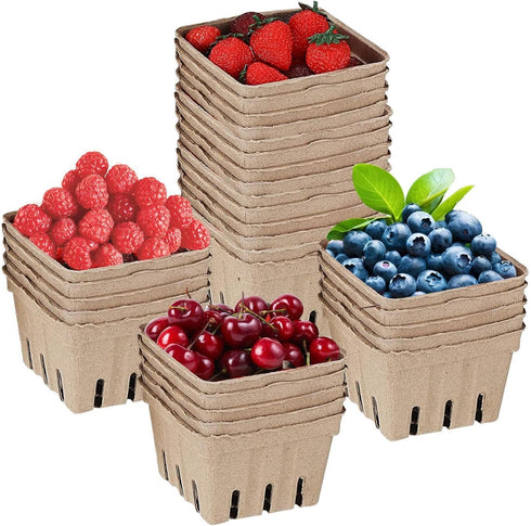 Naqqios 30pcs Produce Baskets Farmers Market - Thick Fruit Containers | Stackable Pulp