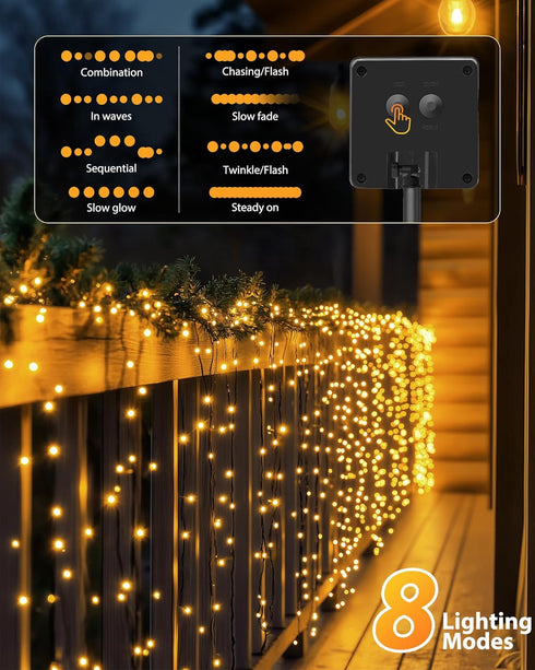 2 Pack 92Ft 240 8 Brightown Solar String Lights Outdoor Waterproof, LED Solar Lights Outdoor with Modes, Outdoor Light