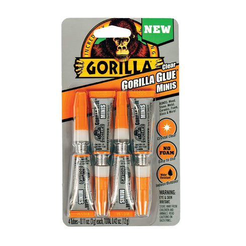 Gorilla Clear Glue, Four 3 Gram Tubes (Pack of 1) - Crystal Clear, All Purpose, Water Resistant