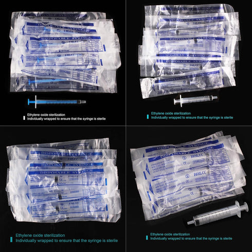20 Pack Plastic Syringes - 1ml / 3ml / 5ml / 10ml, Sterile Packaging Syringe Without Needle, Caps