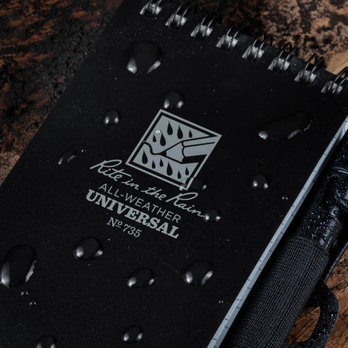 Rite in the Rain All-Weather Kit, Black 3” x 5” Top-Spiral Notebook, Adhesive Pen, Card Holder