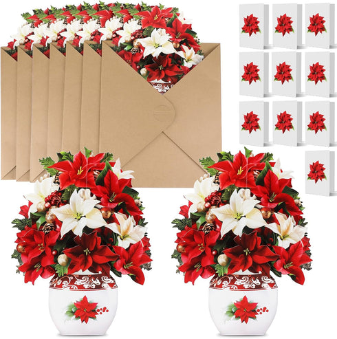 Naozinebi 10 Set Christmas Paper Pop Up Cards 12 Inch Poinsettia Thank
