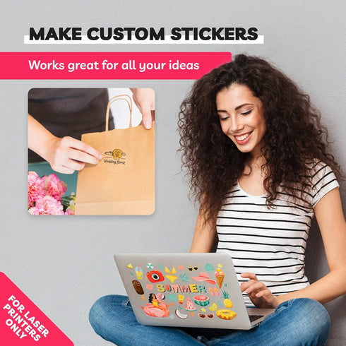 Clear Sticker Paper - Glossy Vinyl for Laser Printer, 20 Sheets, 8.5 x 11" Letter Size - Perfect for Vibrant Crafting