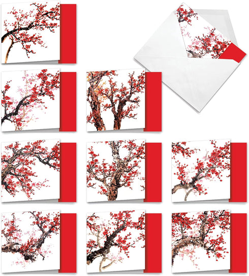 The Best Card Company - 10 Assorted Flower Cards Blank (4 x 5.12 Inch) - All Occasion Floral Greetings Boxed, Cheers