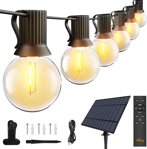 Ollny 60FT Solar Lights Outdoor, Waterproof Remote Control Dimmable Timers 3Modes String