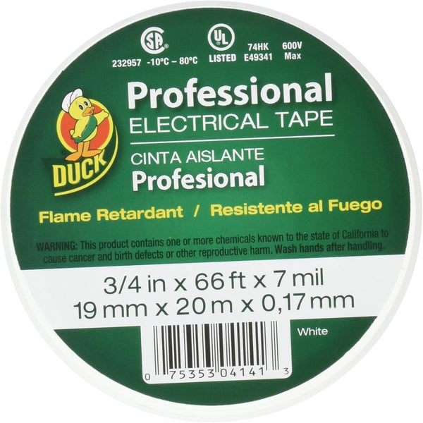 Duck Brand Professional Grade Electrical Tape, 3/4" x 66 Feet, Single Roll, White
