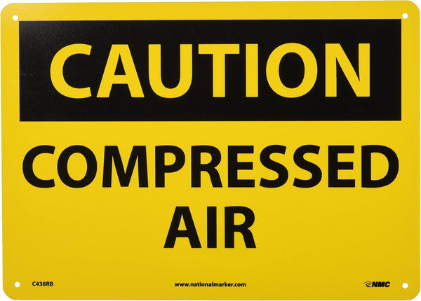 NMC C438RB OSHA Sign, "CAUTION - COMPRESSED AIR", 14" x 10", Rigid Plastic, Black on Yellow