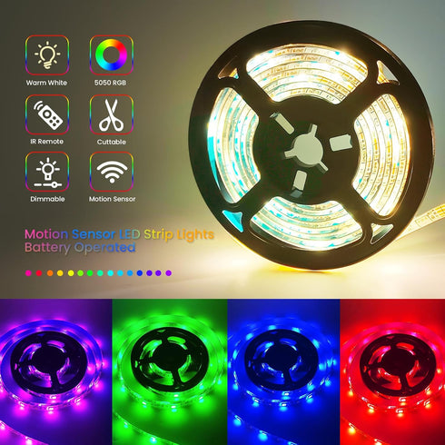3.3FT Remote/4Mode, Dimmable 16Colors Closet Motion Sensor LED Strip Lights with RGB & Warm White Motion Activated LED
