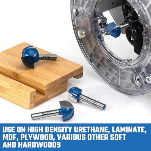 Hiltex 10107H Set, 8 1/4 Inch 1/4" 5/16" 3/8" 1/2" 5/8" 3/4" 7/8" 1" Cove Box Router Bit Pieces, Shank, Double Flute