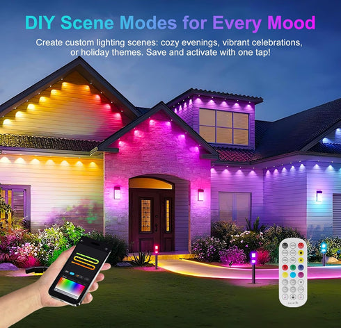 House,50ft 30 LEDs,IP67 Aogled Permanent Outdoor Lights for RGB+IC Smart Eave Lights with Waterproof,Remote/APP
