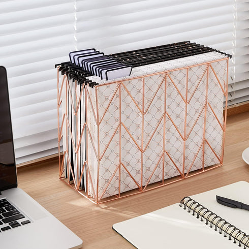 Y YOMA 12 Pack Decorative Hanging File Folders, Letter Size, Rose Gold, 1/5-Cut Adjustable Tabs, 3 Black Foil Design
