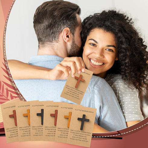Colingmill 240 Sets 3 Pocket Hug Token Bulk | Pocket Crosses in Bulk Mini Wooden Cross Gifts with Hug Greeting Cards |