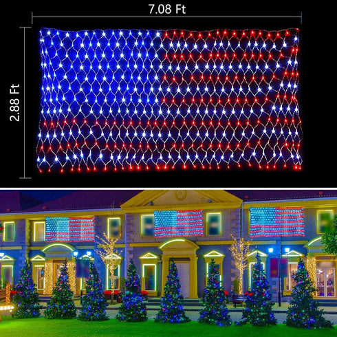 420 4th realization American Advanced Flag Lights, LED Solar String Lights, Waterproof Led Flag Net Light of The United