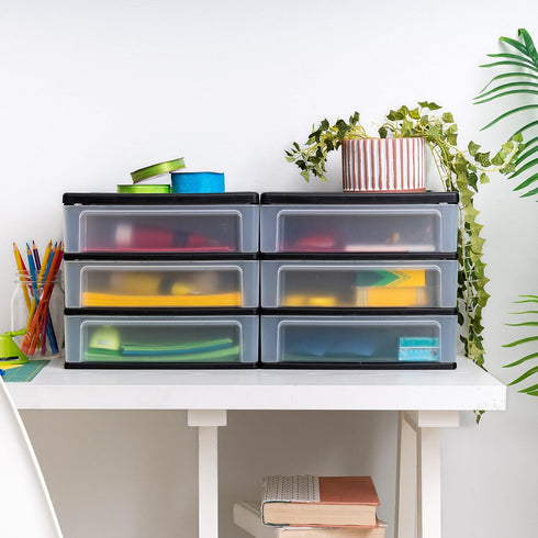 IRIS USA Plastic Stacking Desk Top 3-Drawer Storage Organizer, 2-Pack for Makeup, Nail Polish, Art Supplies