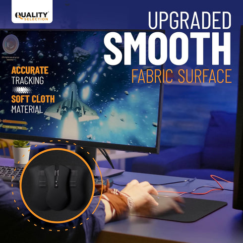 Non-Slip Rubber Base Mouse Pad - Black, Smooth Surface, 7.75 x 9.25 in, No Logos