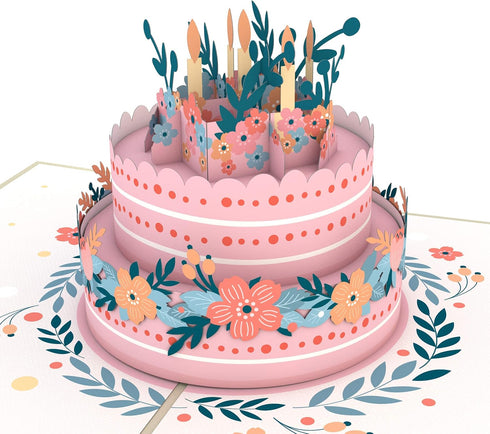 Lovepop Happy Birthday 3D Pop-Up Card for Her, Him, Girls, Boys - Floral Birthday Cake - 5" x 7" - Blank Notecard &