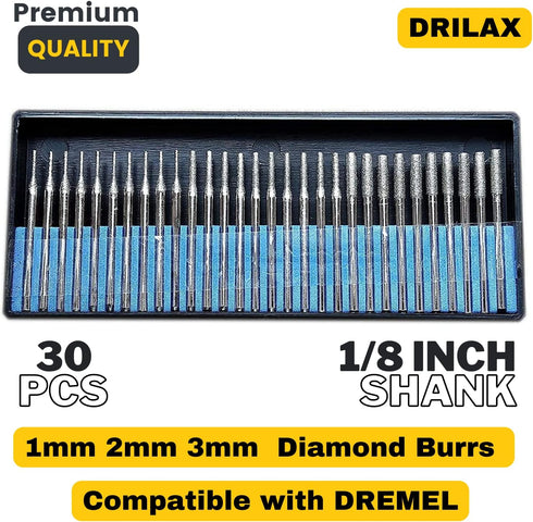 Drilax Diamond Drill Bits for Glass, Sea Glass, Gemstones & Jewelry – 30-Piece Set (1mm, 2mm, 3mm)