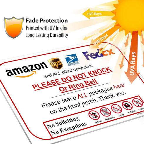 Leave Package Sign, Do Not Knock or Ring Bell, Hang Sign