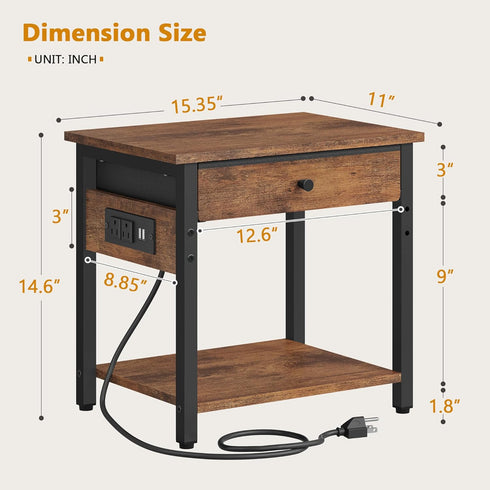 Gewudraw 2-Tier Printer Stand with Charging Station, Under Desk Printer Table, Side Table with Storage Shelves for Home