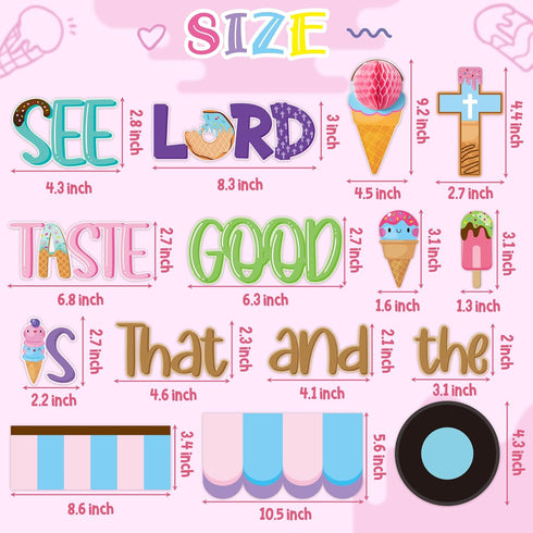 CY2SIDE 73PCS Ice Cream Taste and See That the LORD is Good Christian Cut-outs for Classroom Bulletin Board Border