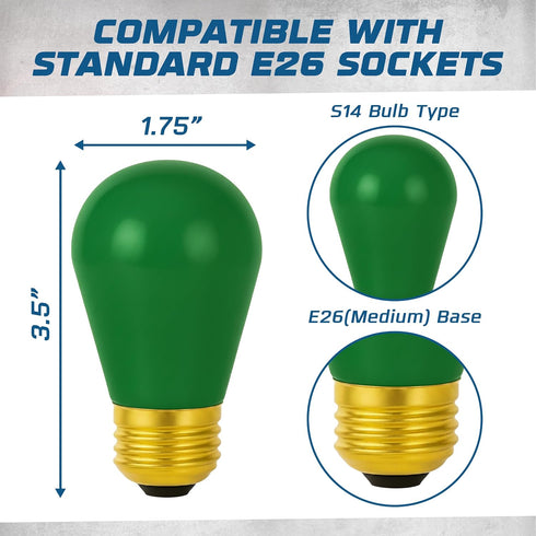 Bulbs (4-Pack) Bulbs S14 Dimmable 11W E26 Bulb 130V OHLECTRIC String Light Christmas Ceramic Green Incandescent Base