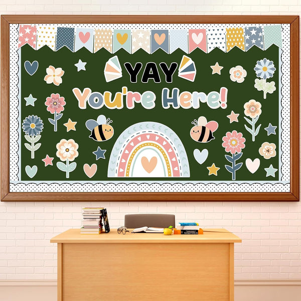 Yay You are Here Bulletin Board Set - Boho Rainbow Cutouts, Classroom Bulletin Board Borders Decoration for School