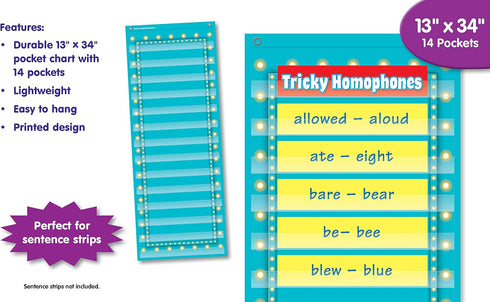 Teacher Created Resources Light Blue Marquee Pocket Chart - 14 Pocket (13" x 34"), Model: 20773