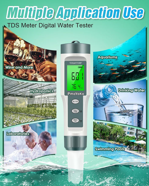 3-in-1 0.01 0-14 pH Meter, TDS Meter Digital Water Tester with High Precision, Water Tester for Drinking Water with pH
