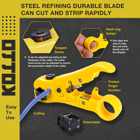 RG6, RG59, RG11 20 KOTTO Coax Cable Crimper Kit - Adjustable Compression Tool for - Includes Coaxial Cable Stripper
