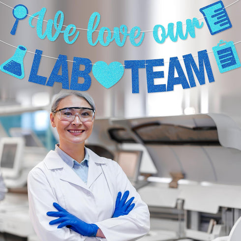 POSLIUE We Love Our LAB Team Banner - NO DIY Medical Laboratory Professional Week Decorations LAB Week Party Supplies