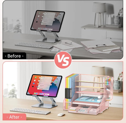 DALTACK Mesh Desk Organizer, 5-Tier Paper Letter Tray with File Holder, Pen Holder & Sliding Drawer for Office Supplies