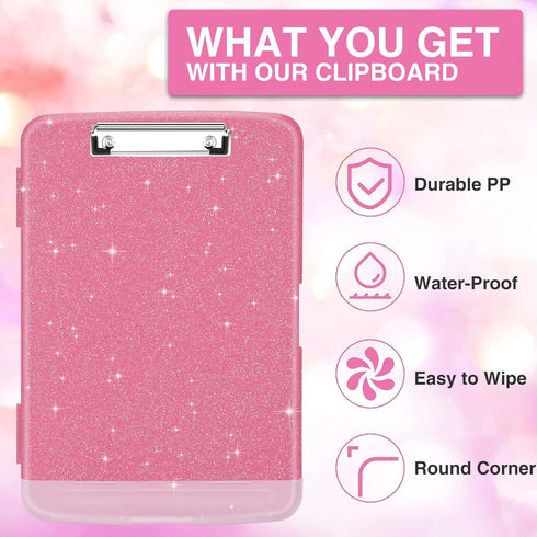 Sooez Glitter Clipboard with Storage, High Capacity Storage Clipboard with Pen Holder, Cute Clip Boards 8.5x11 for