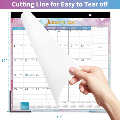 Magnetic Calendar for Fridge 2024, 10'' x 10'', Jan-Dec, 6 Topic Design with Ruled Blocks