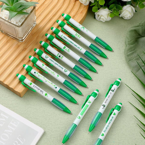 Ctosree Mental Health Awareness Pens, 12 Style Green Ribbon Retractable Gel Pens, Office Charity Stuffers