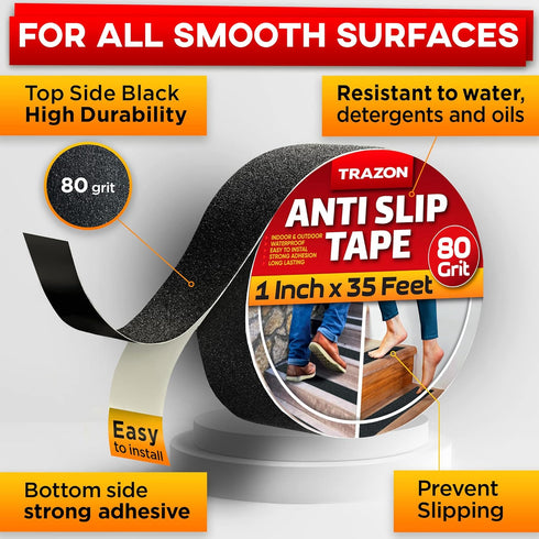 Grip Tape - Heavy Duty Anti Slip Tape for Stairs, Waterproof 1 Inch x 35 Ft Safety Non Skid Roll for Traction