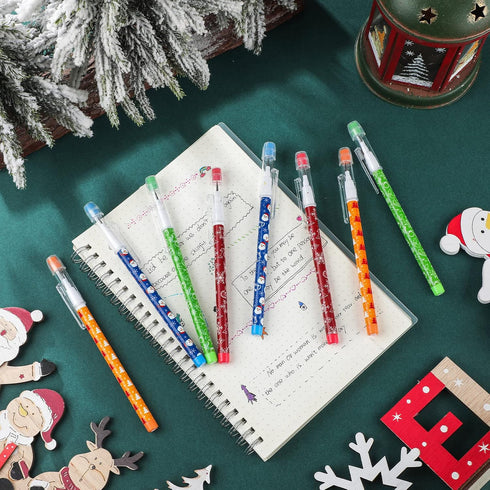 Christmas Stackable Pencils Bulk with Eraser, Multi Point Stackable Push Pencils for School Supplies (48 Pcs)