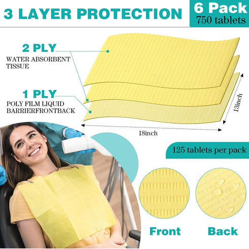 750 13" 18"(Yellow) Newwiee Pcs Disposable Dental Bibs Bulk Waterproof Tattoo Sheet Patients for Lash Nail Art Tray