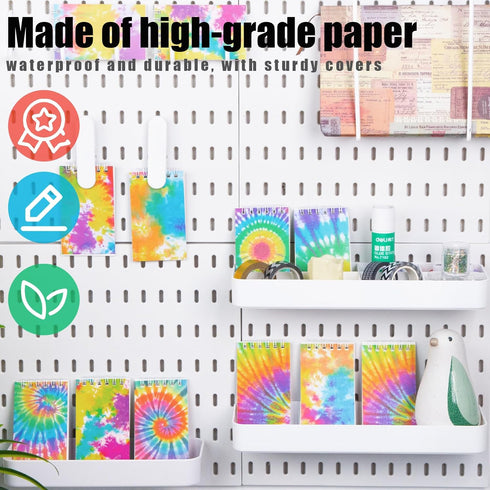 Koogel 24PCS Mini Tie Dye Notepads, Blank Mini Notebooks for Kids, Spiral Mini Notebook for Tie Dye Birthday Party
